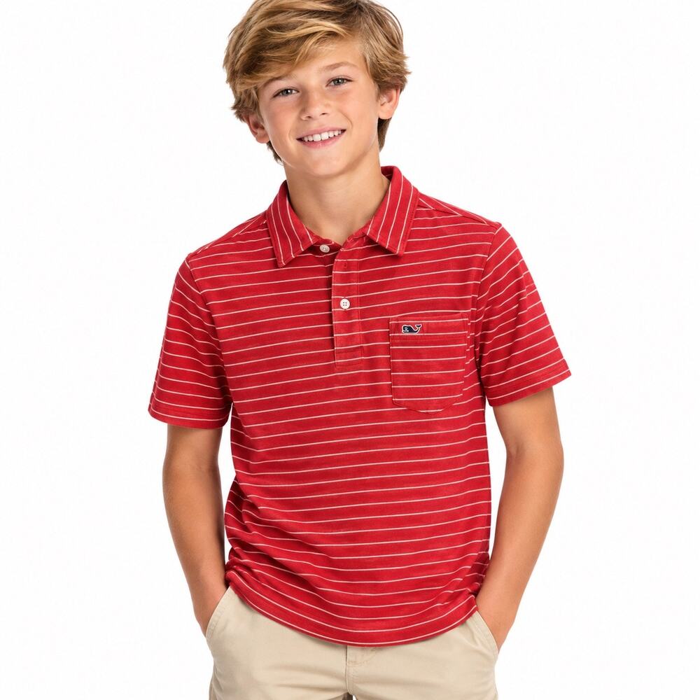 Vineyard Vines Boys' Red Striped Pima Cotton Polo